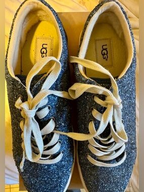 UGG Karine Chunky Glitter Womens Lace-up Leather Canvas Sneakers Women’s Size 10
